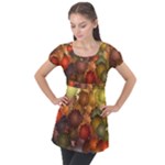 Flower Flora Decoration Pattern Drawing Floral Puff Sleeve Tunic Top