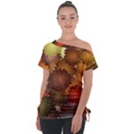 Flower Flora Decoration Pattern Drawing Floral Off Shoulder Tie-Up Tee