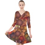 Flower Flora Decoration Pattern Drawing Floral Quarter Sleeve Front Wrap Dress