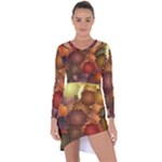 Flower Flora Decoration Pattern Drawing Floral Asymmetric Cut-Out Shift Dress