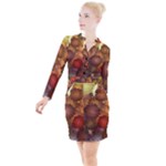 Flower Flora Decoration Pattern Drawing Floral Button Long Sleeve Dress