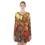 Flower Flora Decoration Pattern Drawing Floral Long Sleeve Velvet V-neck Dress