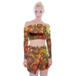 Flower Flora Decoration Pattern Drawing Floral Off Shoulder Top with Mini Skirt Set