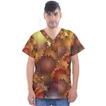 Flower Flora Decoration Pattern Drawing Floral Men s V-Neck Scrub Top