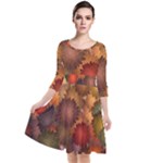 Flower Flora Decoration Pattern Drawing Floral Quarter Sleeve Waist Band Dress