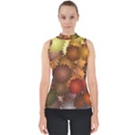 Flower Flora Decoration Pattern Drawing Floral Mock Neck Shell Top