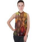 Flower Flora Decoration Pattern Drawing Floral Mock Neck Chiffon Sleeveless Top