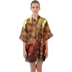 Flower Flora Decoration Pattern Drawing Floral Half Sleeve Satin Kimono 