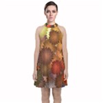 Flower Flora Decoration Pattern Drawing Floral Velvet Halter Neckline Dress 