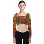 Flower Flora Decoration Pattern Drawing Floral Velvet Long Sleeve Crop Top