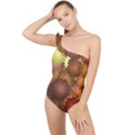 Flower Flora Decoration Pattern Drawing Floral Frilly One Shoulder Swimsuit