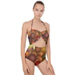 Flower Flora Decoration Pattern Drawing Floral Scallop Top Cut Out Swimsuit