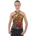 Flower Flora Decoration Pattern Drawing Floral Cross Neck Velour Top