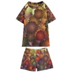 Flower Flora Decoration Pattern Drawing Floral Kids  Swim Tee and Shorts Set