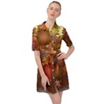 Flower Flora Decoration Pattern Drawing Floral Belted Shirt Dress