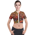 Flower Flora Decoration Pattern Drawing Floral Short Sleeve Cropped Jacket