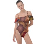 Flower Flora Decoration Pattern Drawing Floral Frill Detail One Piece Swimsuit