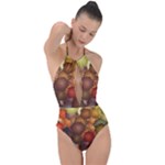 Flower Flora Decoration Pattern Drawing Floral Plunge Cut Halter Swimsuit