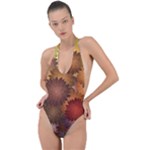 Flower Flora Decoration Pattern Drawing Floral Backless Halter One Piece Swimsuit