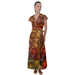 Flower Flora Decoration Pattern Drawing Floral Flutter Sleeve Maxi Dress