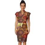 Flower Flora Decoration Pattern Drawing Floral Vintage Frill Sleeve V-Neck Bodycon Dress