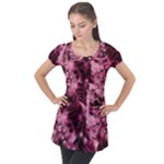 Flower Flora Decoration Pattern Drawing Leaves Puff Sleeve Tunic Top