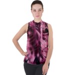 Flower Flora Decoration Pattern Drawing Leaves Mock Neck Chiffon Sleeveless Top