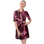 Flower Flora Decoration Pattern Drawing Leaves Belted Shirt Dress