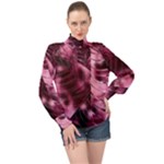 Flower Flora Decoration Pattern Drawing Leaves High Neck Long Sleeve Chiffon Top