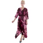 Flower Flora Decoration Pattern Drawing Leaves Quarter Sleeve Wrap Front Maxi Dress