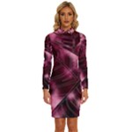 Flower Flora Decoration Pattern Drawing Leaves Long Sleeve Shirt Collar Bodycon Dress