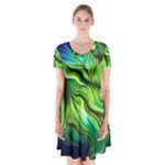 Fractal Art Pattern Abstract Fantasy Digital Short Sleeve V-neck Flare Dress