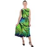 Fractal Art Pattern Abstract Fantasy Digital Midi Tie-Back Chiffon Dress