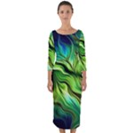 Fractal Art Pattern Abstract Fantasy Digital Quarter Sleeve Midi Bodycon Dress