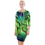 Fractal Art Pattern Abstract Fantasy Digital Quarter Sleeve Hood Bodycon Dress