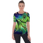 Fractal Art Pattern Abstract Fantasy Digital Shoulder Cut Out Short Sleeve Top