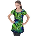 Fractal Art Pattern Abstract Fantasy Digital Puff Sleeve Tunic Top