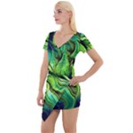 Fractal Art Pattern Abstract Fantasy Digital Short Sleeve Asymmetric Mini Dress