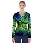 Fractal Art Pattern Abstract Fantasy Digital V-Neck Long Sleeve Top