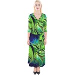 Fractal Art Pattern Abstract Fantasy Digital Quarter Sleeve Wrap Maxi Dress