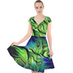 Fractal Art Pattern Abstract Fantasy Digital Cap Sleeve Front Wrap Midi Dress