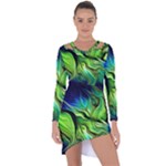 Fractal Art Pattern Abstract Fantasy Digital Asymmetric Cut-Out Shift Dress