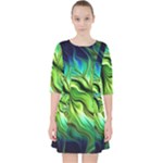 Fractal Art Pattern Abstract Fantasy Digital Quarter Sleeve Pocket Dress