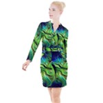 Fractal Art Pattern Abstract Fantasy Digital Button Long Sleeve Dress