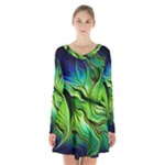 Fractal Art Pattern Abstract Fantasy Digital Long Sleeve Velvet V-neck Dress