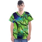 Fractal Art Pattern Abstract Fantasy Digital Men s V-Neck Scrub Top