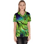 Fractal Art Pattern Abstract Fantasy Digital Women s V-Neck Scrub Top