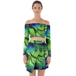 Fractal Art Pattern Abstract Fantasy Digital Off Shoulder Top with Skirt Set