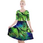 Fractal Art Pattern Abstract Fantasy Digital Quarter Sleeve A-Line Dress