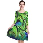 Fractal Art Pattern Abstract Fantasy Digital Quarter Sleeve Waist Band Dress